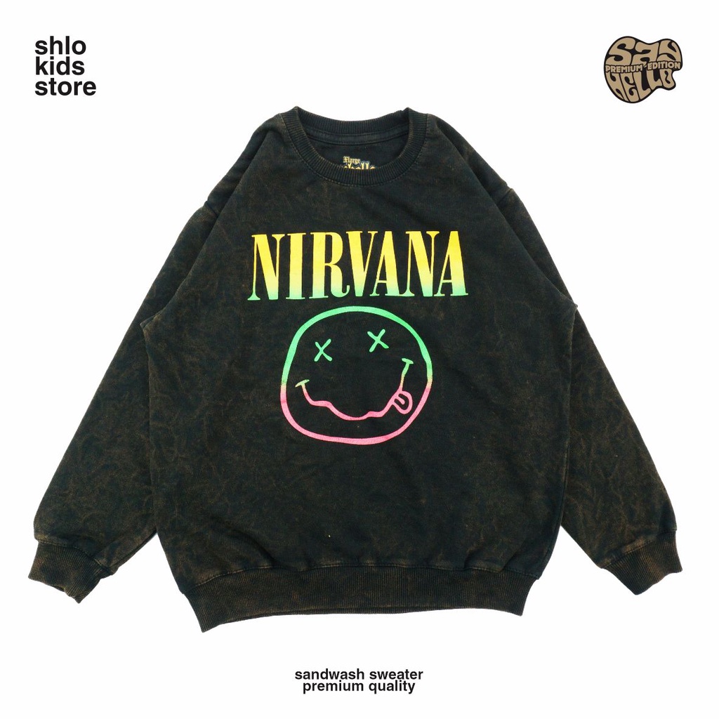 Sayhello เสื้อกันหนาว คอกลม ลายโลโก้ nirvana หน้ายิ้ม สําหรับเด็ก