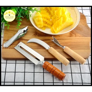 KUDSUN ที่ปอกสับปะรด มีดปอกผลไม้ ที่เลาะตาสับปะรด ด้ามจับไม้ Pineapple Peeler มีดเลาะตาสับปะรด สำหรับ ปอก เซาะ สับปะรด จ