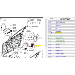 6.BDER59310A  กลอนล็อคประตูหน้าซ้าย มาสด้า Mazda /ราคาต่อ 1 ชิ้น/ของแท้เบิกศูนย์ (MDGSHO)