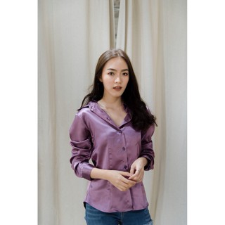 เสื้อเชิ้ตซาติน สีม่วงอ่อน