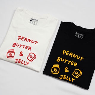 เสื้อยืดสีขาวTerrtella เสื้อยืดคอกลม ลาย Peanut Butter &amp; Jelly S-5XL