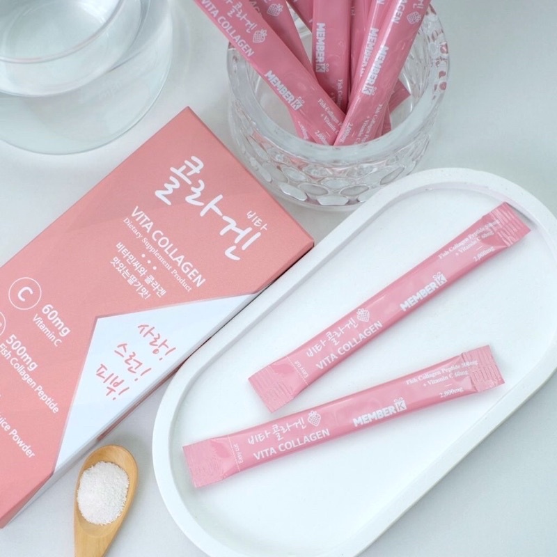 (ของแท้นำเข้า🇰🇷 อย.ไทย) กรุณาสอบถาม🇰🇷 คอลลาเจนรสสตอเบอรี่🍓MemberK  Vita Collagen Diatary Supplement 