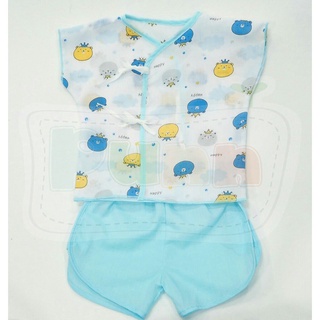 Natty punn ชุดเสื้อผ้าป่านแบบผูกหน้า พิมพ์ลายกระจาย 0-3 เดือน รุ่น คลาสสิค
