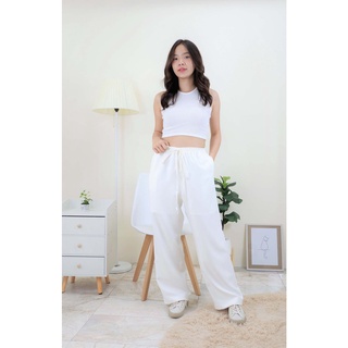 ML011 Lady Set Smile Crop ชุดเซทเสื้อครอปกางเกงวอร์มสีขาว