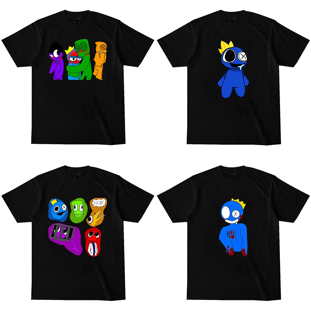 Rainbow Friends Obby Horror Roblox Blue เสื้อยืดสําหรับผู้ชายผู้หญิงสีดําสีขาว Tees รอบคอ Unisex T เ