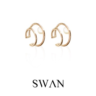 SWAN - Double Line Pearl Cuff ต่างหูหนีบเงินแท้ คล้องหู ไม่ต้องเจาะ ear cuff มุกแท้ มุกน้ำจืด