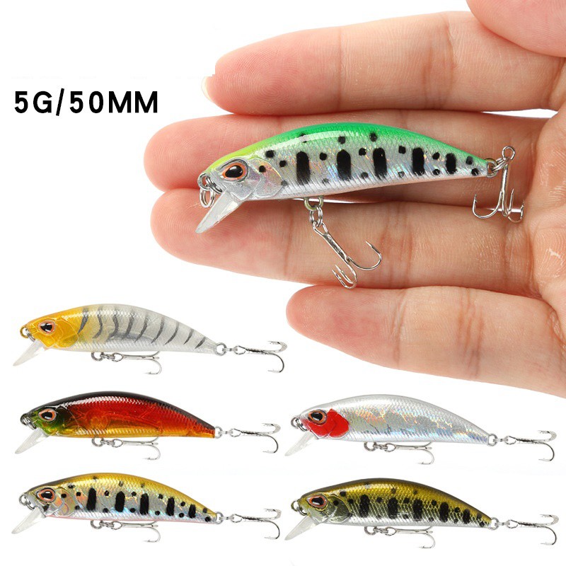 1 ชิ้น Minnow Sinking Fishing Lure 5 ซม.5g Swimbait Wobbler Hard เหยื่อเบส Treble Hook Tackle