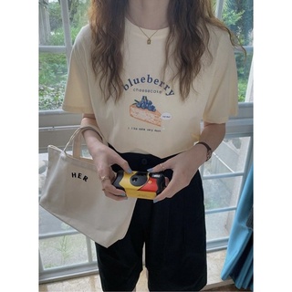 shuu.suu เสื้อยืดแขนสั้นพิมพ์ลาย blueberry (พร้อมส่ง)