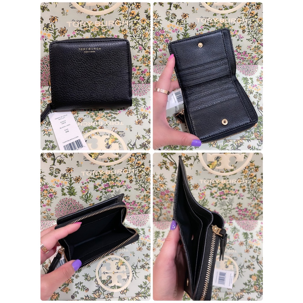 พร้อมส่ง ?Sale 3050? ถูกเฟร่อออ งาน Shop ถูกกว่า outletอีกจ้า  กระเป๋าสตางค์ Tory burch Perry bi fold wallet หนังแท้สีดำ | Shopee Thailand