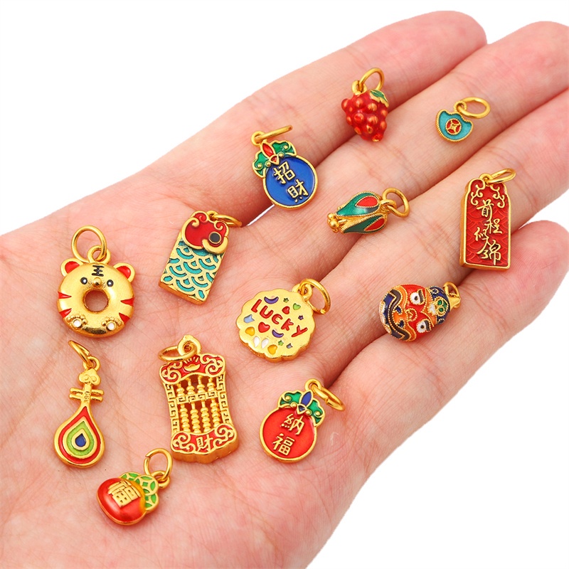 Gold-plated Tiger จี้สไตล์จีน Lucky Charm จี้องุ่น Bell จี้ DIY สร้อยข้อมือเชือกถักเครื่องประดับทําด้วยมือ Accessorie 1 PC