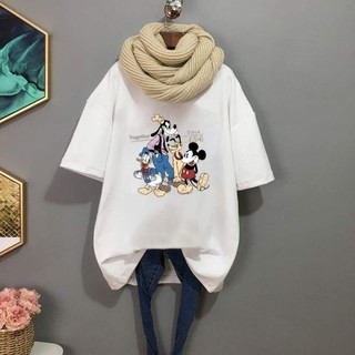 เสื้อยืดคอกลมลายการ์ตูนขายดีรอบปี2020 มีสีขาว-ดำ MICKEY พิมพ์ลายน่ารัก (S-2XL)