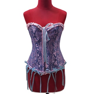 corsetคอร์เซทลายวินเทจสีชมพูฟ้แต่งริบบิ้น(XL)🦩