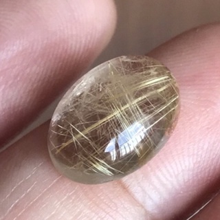 7.02 CT. พลอยไหมทองแอฟริกา NATURAL GOLDEN RUTILE QUARTZ AFRICA PEAR CABOCHON