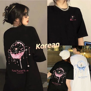 เสื้อยืดสีขาวKorean เสื้อโอเวอร์ไซส์ ลายวงแหวน สไตล์สายชิวล์ สกีนงานสวย แขนสั้นแฟชั่น ผ้าเด้ง 71-72