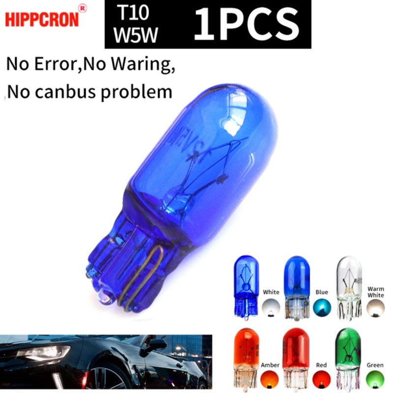 หลอดไฟฮาโลเจน T10 สีอําพัน สีฟ้า สีเหลือง สีแดง สีเขียวอําพัน สําหรับรถยนต์