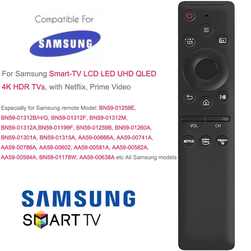 รีโมตคอนโทรล สําหรับ Samsung Smart-TV LCD LED UHD QLED 4K HDR TVs พร้อมปุ่ม Netflix Prime Video