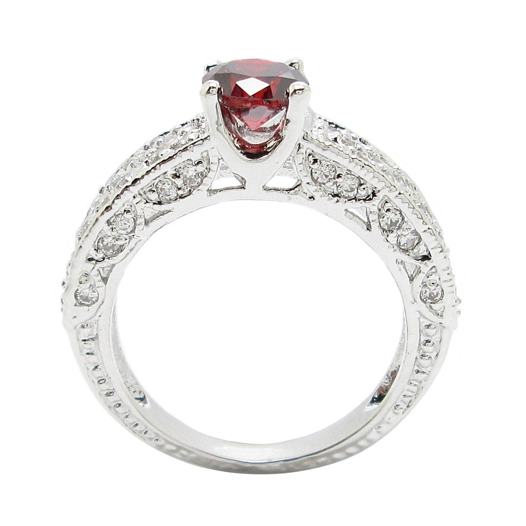 แหวนผู้หญิงมินิมอล แหวนพลอยโกเมน ประดับเพชร ประดับเพชร cz แหวนเพชร ชุบทองคำขาว