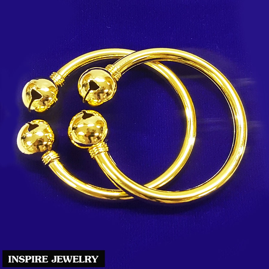 Inspire Jewelry (NN) ,กำไลข้อเท้าเด็ก กระพรวนคู่ 2 อัน ทองเหลืองอร่าม กลมเกลี้ยง ใช้งานดีและทนมาก (โรงงานมาเอง)
