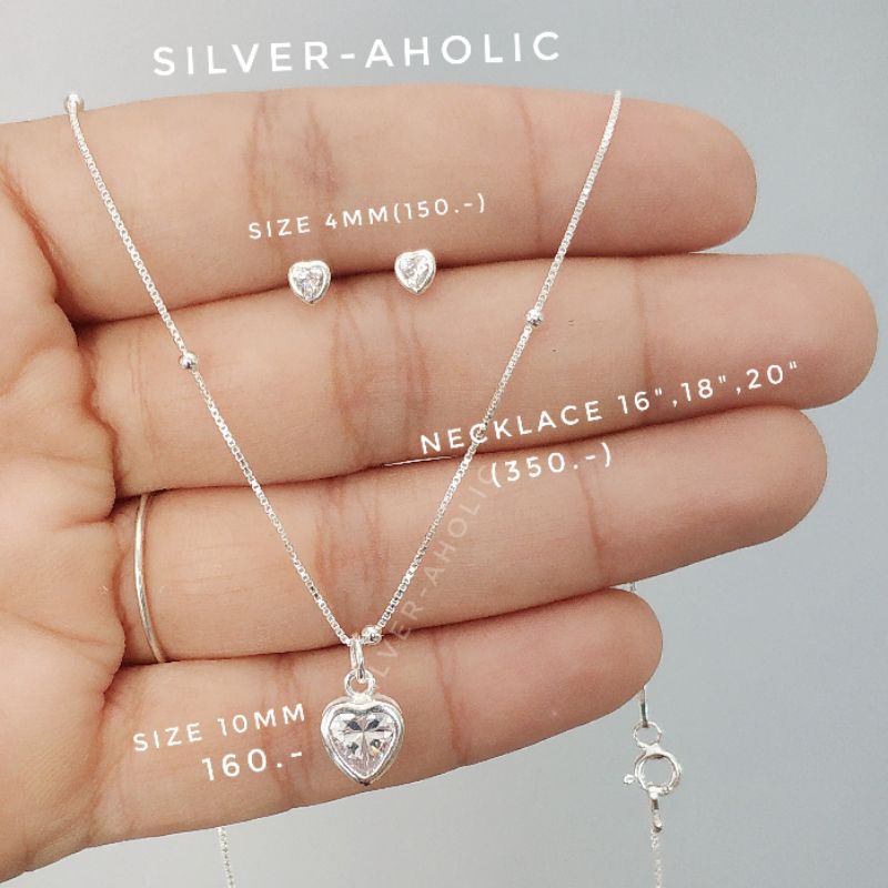 Silver-Aholic Set เงินแท้ สร้อยคอ+จี้ และต่างหู Frameน่ารัก minimal