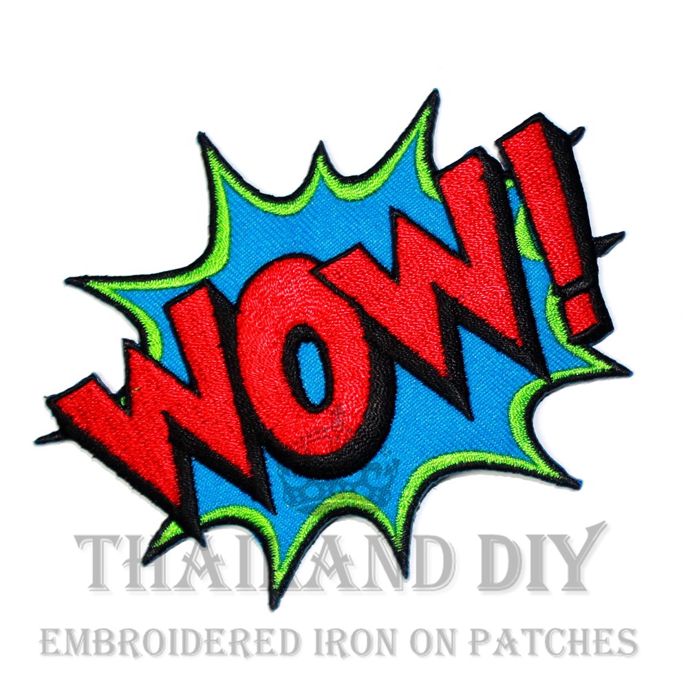 ตัวรีดติดเสื้อ ตัวรีดการ์ตูน ซุปเปอร์ฮีโร่ คำพูด WOW! Superhero Cartoon Comic Patch wop งานปัก DIY ตัวรีด อาร์มติดเสื้อ