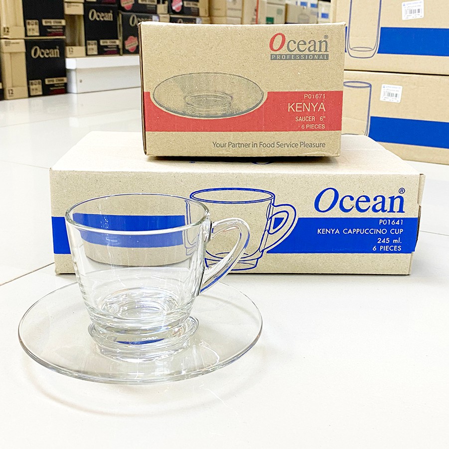 [กล่อง 6ชุด] ชุดแก้วกาแฟ 245มล. + จานรองแก้ว 6นิ้ว Ocean Kenya Coffee Cup Sets P01641