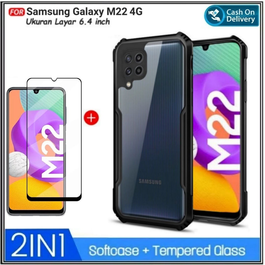 Di AlvaCaseAcc 2in1 กรณี Samsung M22 F22 4G Soft Hard Fusion โปร่งใส ShockProof Galaxy M22 F22 4G ฟร