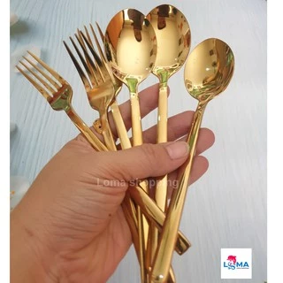 ช้อน ส้อมสีทอง สแตนเลสอย่างหนา USA stainless (( 1 คู่ ช้อน+ส้อม))
