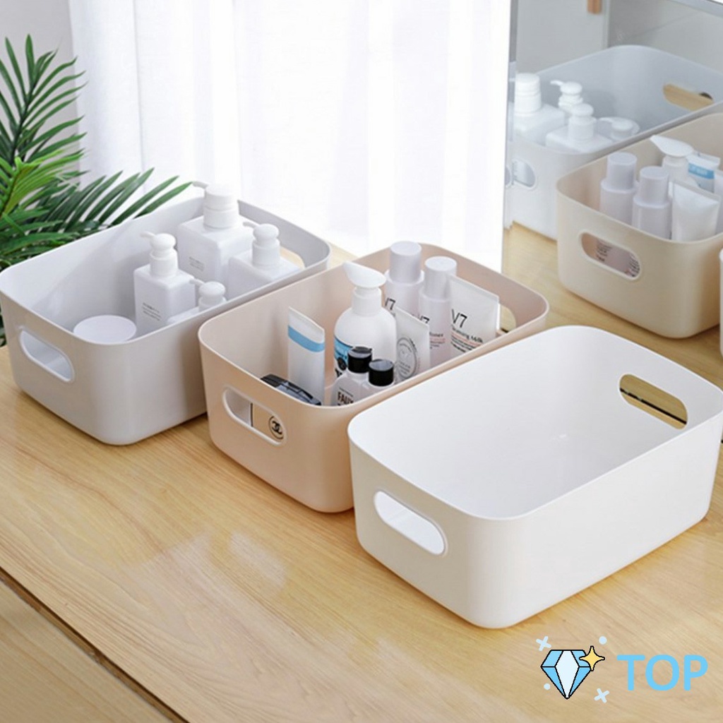 กล่องพลาสติก ""สไตล์ยุโรป"" ตะกร้าเก็บของพลาส กล่องขนาดเล็ก ตะกร้าสีขาว ตะกร้า Storage Box
