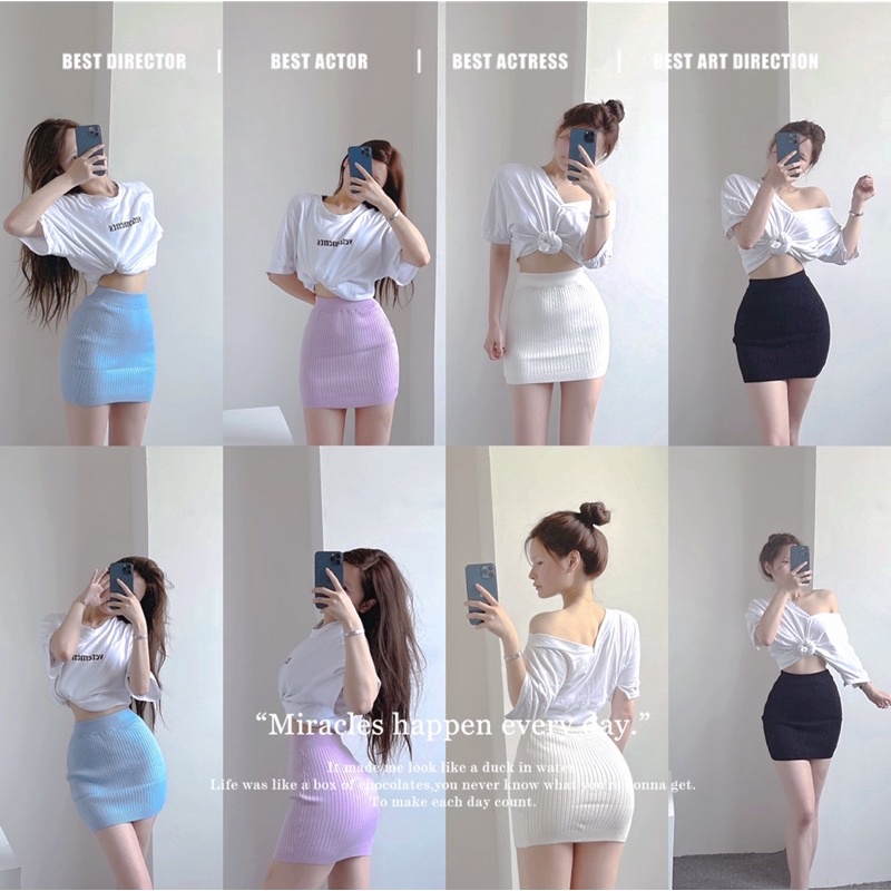 ส่งทันที Cici(NO. A652-1)กระโปรงทรงเอ ไหมพรมknitทอร่องใหญ่ยืดได้เยอะ ทรงสวยใส่ได้หลายลุคมาก