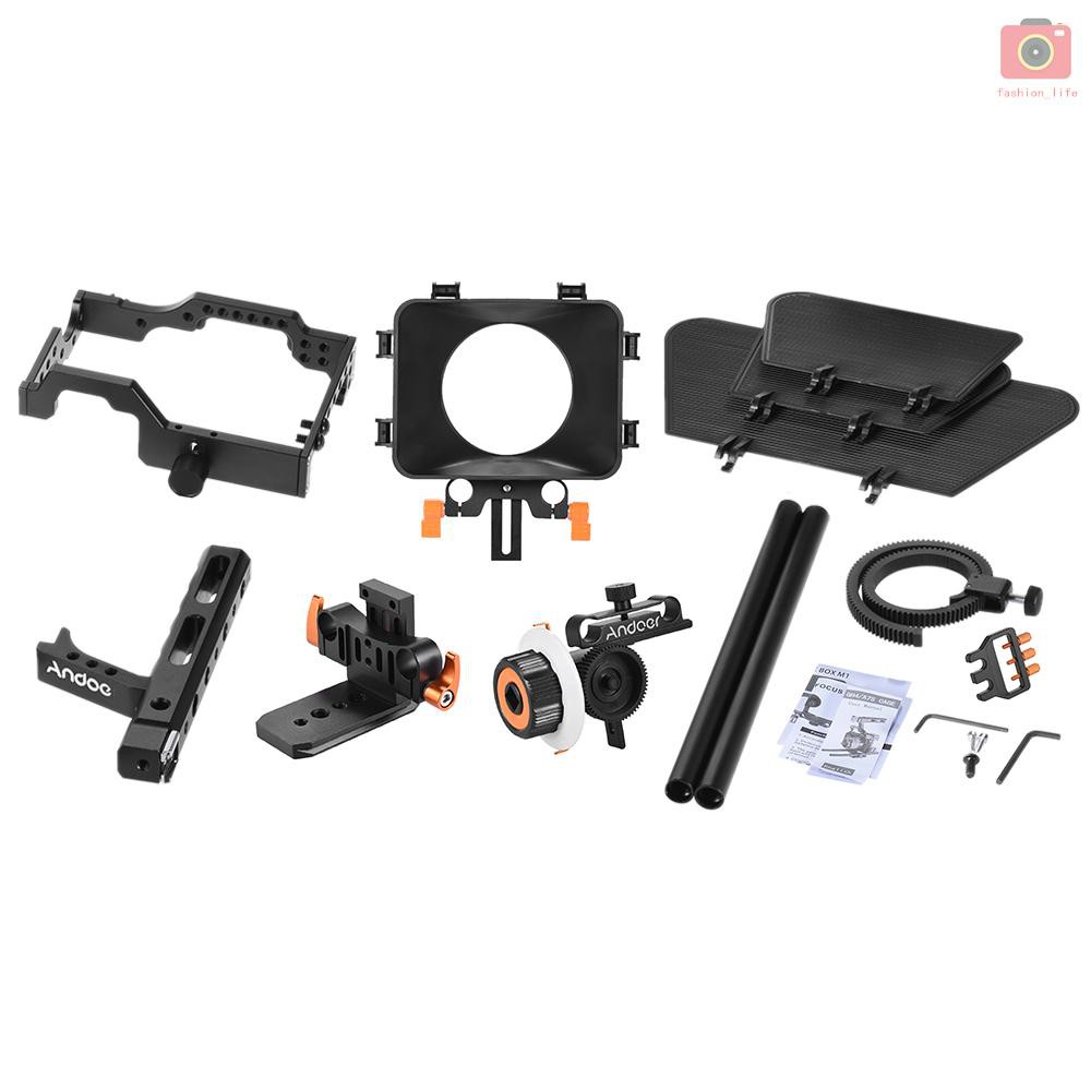 Andoer C500 Cage Kit Per Fotocamera – Con Matte Box, Follow Focus E Aste 15 Mm Per Sony A7 E Panasonic GH4