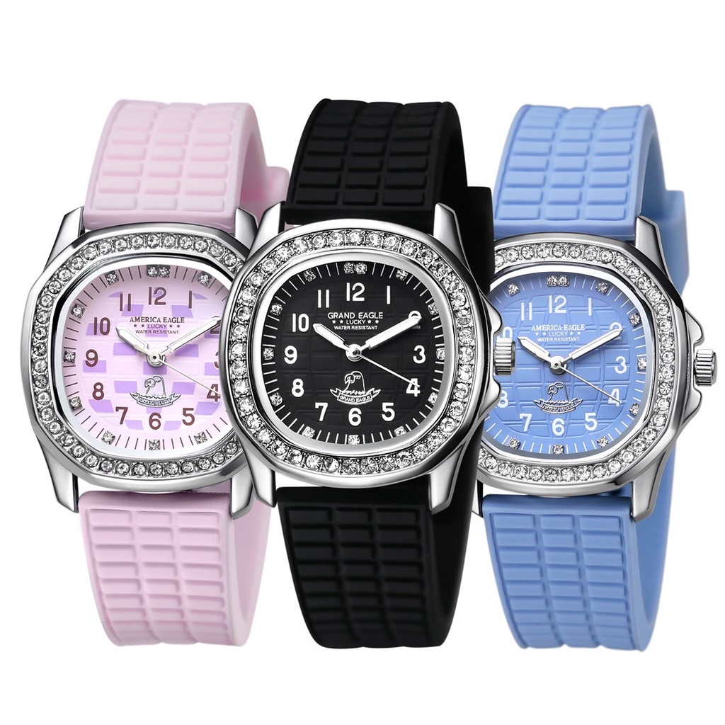 GRAND EAGLE นาฬิกาข้อมือผู้หญิง สายซิลิโคน รุ่น AE8014L – SILICONEBLACK/SILVER