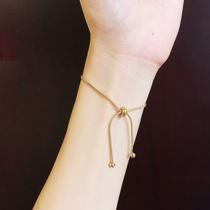 สร้อยข้อมือเหล็กไทเทเนียม รูปงู ปรับความยาวได้ เข้ากับทุกการแต่งกาย แฟชั่นเรียบง่าย สไตล์เกาหลี สําหรับนักเรียน