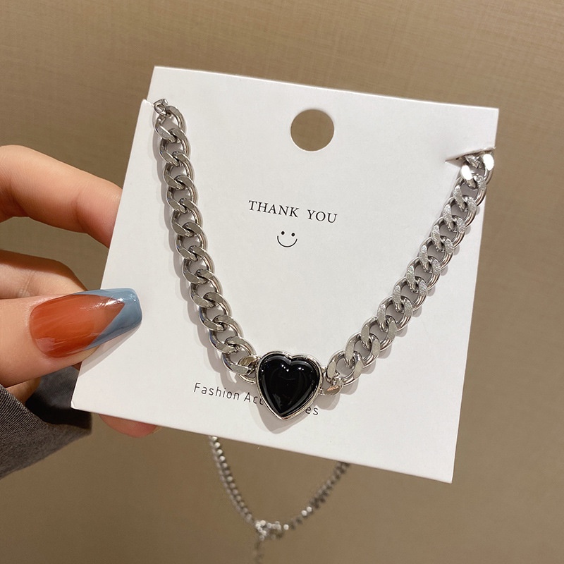 Cocojewelry สร้อยคอ จี้หัวใจ สีดํา สไตล์ฮ่องกงย้อนยุค ฮิปฮอป เครื่องประดับ