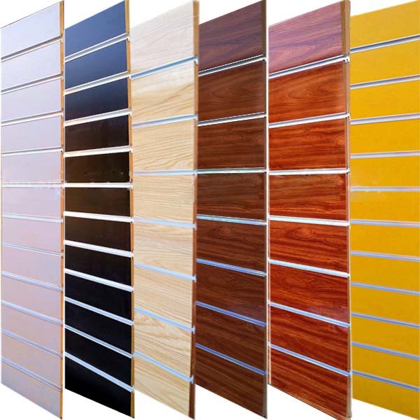 แผ่นผนังเสียบโชว์สินค้า Slatwall panels สำเร็จรูปชนิดฝังรางอลูมิเนียม