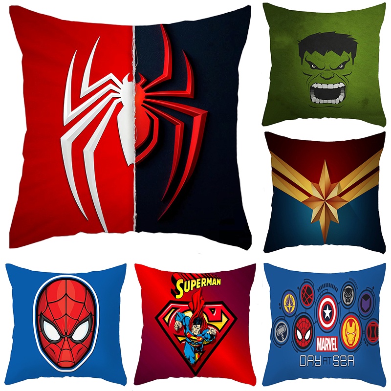 Marvel Avengers ปลอกหมอนการ์ตูน Iron Man Spiderman Thor Hulk Captain ปลอกหมอนอิงหมอนตกแต่งเด็กหมอน 45*45 ซม.