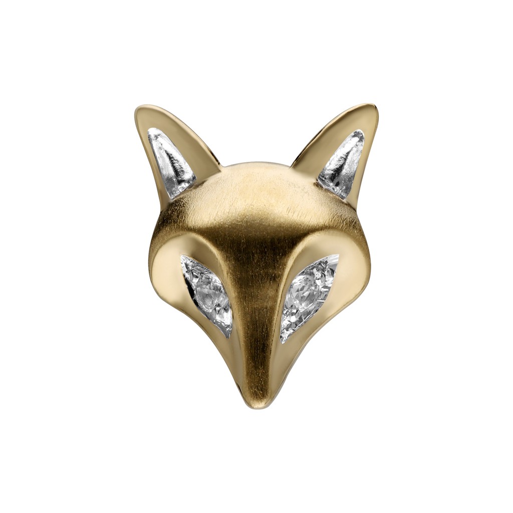 Gemondo เข็มกลัดทองคำแท้ 9K รูปสุนัขจิ้งจอกประดับไพลิน (White Sapphire)  : เข็มกลัดทองคำ เข็มกลัดทองแท้