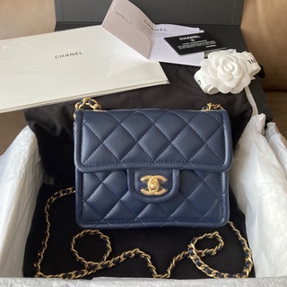 New! Chanel Caviar Mini Square 7.5" Navy GHW Holo31