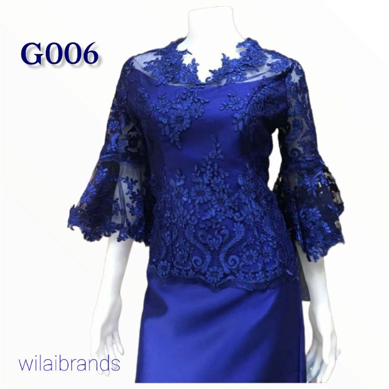 G006 ชุดลูกไม้ เสื้อลูกไม้ออกงาน สีน้ำเงิน สีทองใส่สวยทุกรูปร่าง