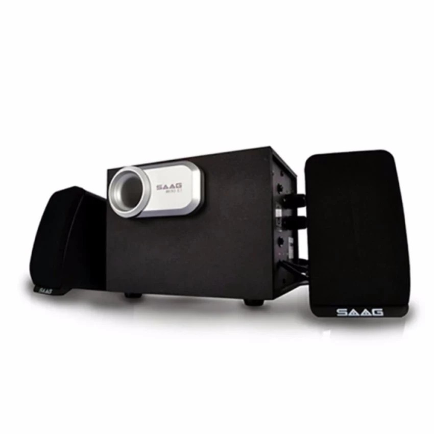SAAG Multimedia Speaker ลำโพงมีซับ เสียงดี เบสหนัก Micro2.1 800w (Black/Silver) สีดำเงิน  #290