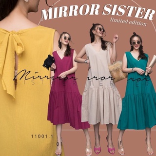 🔖ป้าย Mirrorsister เดรสยาวแขนกุดคอวี มีความเก๋ที่ดีเทลผูกโบว์ด้านหลัง