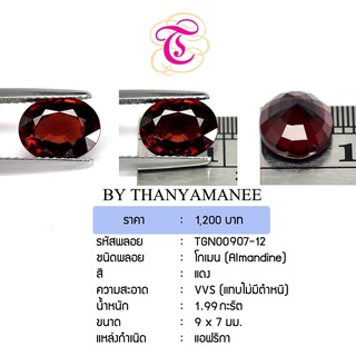 พลอยโกเมน Almandine ขนาด 9x7 มม. พลอยแท้ มีใบรับรอง