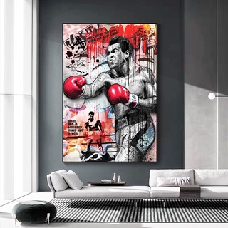 Muhammad Ali (Muhammad Ali) ภาพกราฟฟิติ บนผ้าใบ รูปดาว มวยนามธรรม โปสเตอร์กีฬา ตกแต่งบ้าน Cuadros (Cuadros) ภาพวาดติดผนัง ห้องเด็กผู้ชาย ศิลปะการพิมพ์