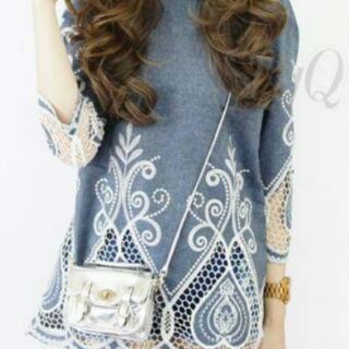 lace insertes denim top