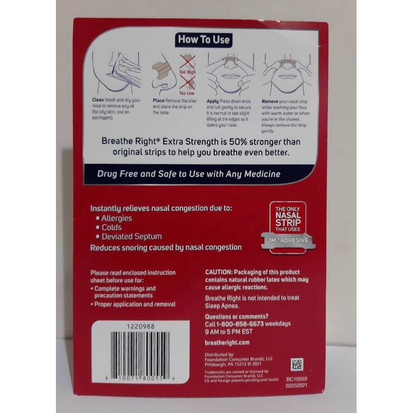 แผ่นแปะลดกรน Breathe Right Extra Strength Nasal Strips 72 strips ของแท้