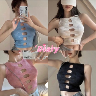 diary(6790)เสื้อไหมพรมแขนกุด เว้าช่วงอก ผ้านุ่มยืดได้ เซ็กซี่มาก