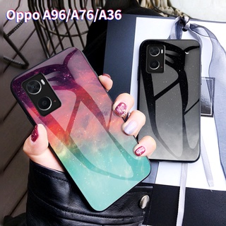 เคสกระจกใส หรูหรา ⭐ เคสโทรศัพท์มือถือ กันกระแทก ลายดาวไล่โทนสี สําหรับ Oppo A96 A76 A36 A16 A16K A74 A54 A55 A95 4G 5G