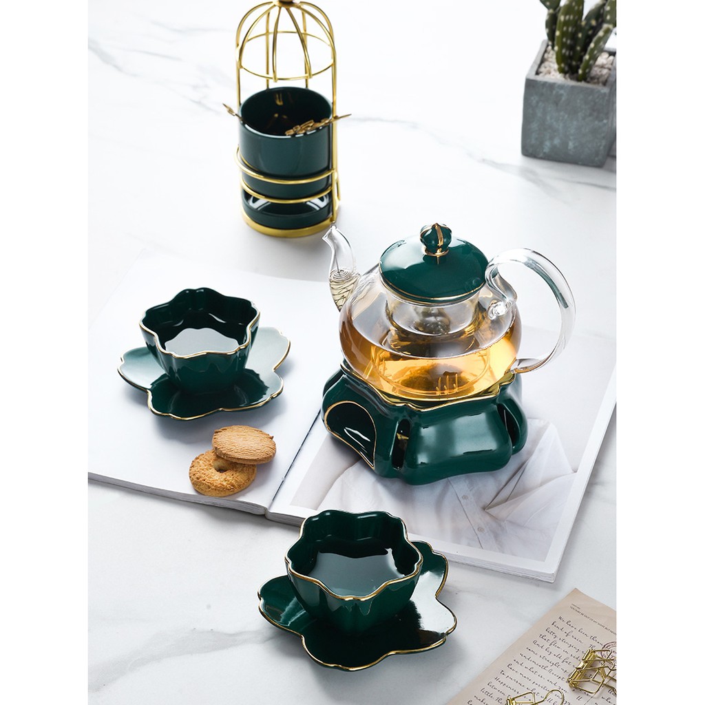 Europeanstyle English afternoon tea flower tea set ceramic glass tea