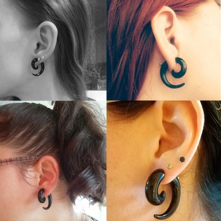 ต่างหู Unisex Black Fake Spiral Snail Earrings Gothic Punk Stud Earrings for Men Women Rock Party Jewelry - 1 ชิ้น