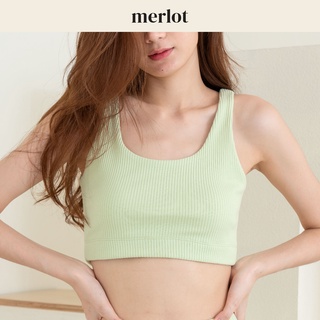 Merlot - Knit Cropped Tank in Green (เสื้อกล้ามครอป ผ้ายืด สีเขียว) พร้อมส่ง