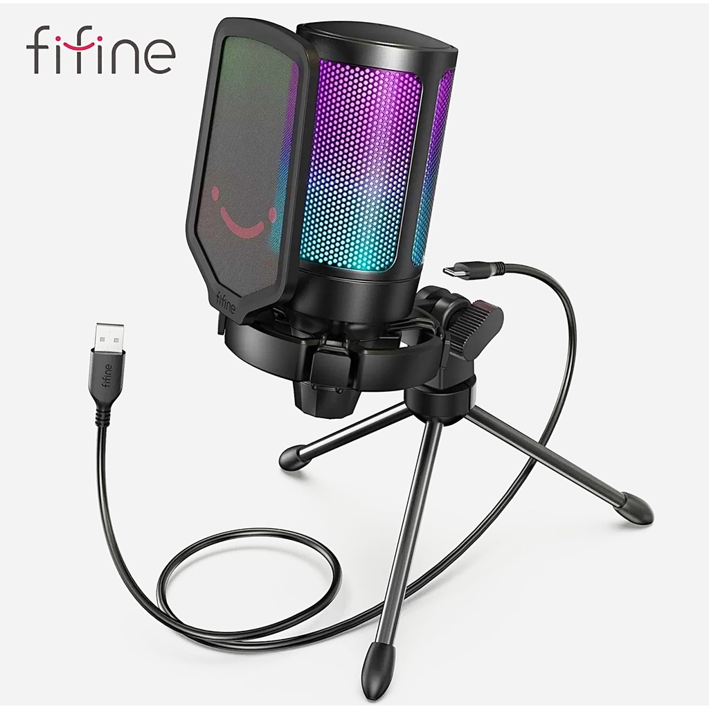 FIFINE Ampligame USB Microphone for Gaming Streaming with Pop Filter Shock Mount &amp; Gain Control Condenser Mic
